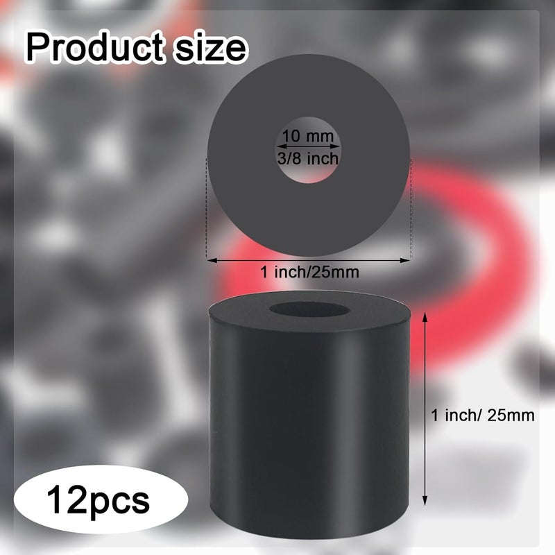 Unarty 12 PCS Multi Purpose Rubber Spacer 1 Inch OD x 3/8 Inch ID x 1 Inch Thickness, Rubber Bushing Anti Vibration Spacer Thick Rubbers Washers for Home and Car - Image 2